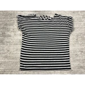 Lei Top Juniors Medium Gray‎ Black Striped Shortsleeve Polyester Blend